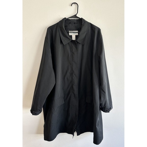LL Bean Black Oversized Utility Jacket Women Size L Pockets Front Zipper Collar - Picture 1 of 12